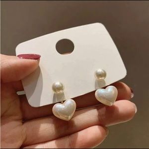 Dangle Heart Pearl Earrings